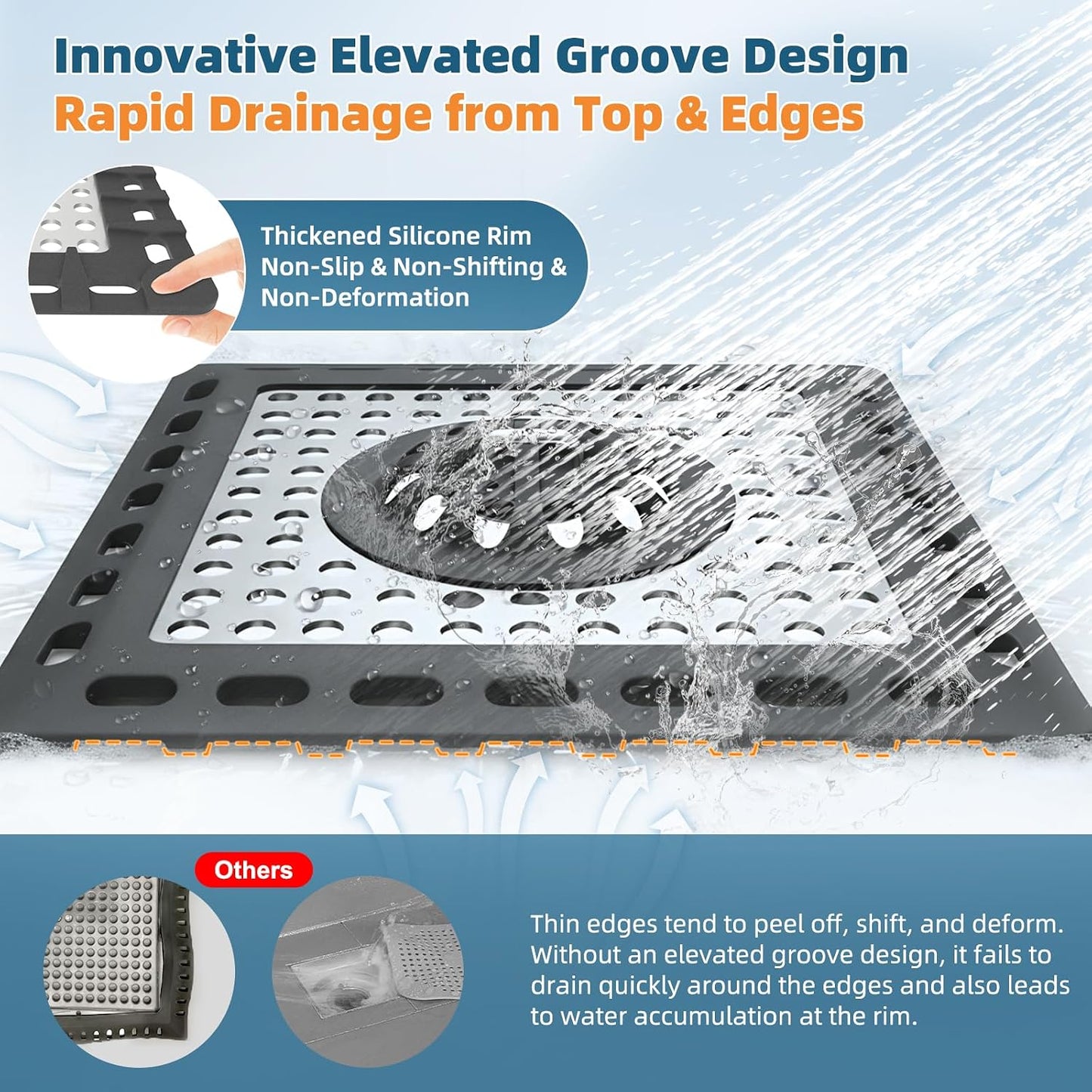 Hibbent Upgraded Shower Drain Hair Catcher for Bathroom Floor 4" Drain, Anti-Clogging Shower Drain Cover, Stainless Steel & Silicone Drain Strainer with Handle, Shower Drain Protector, Grey