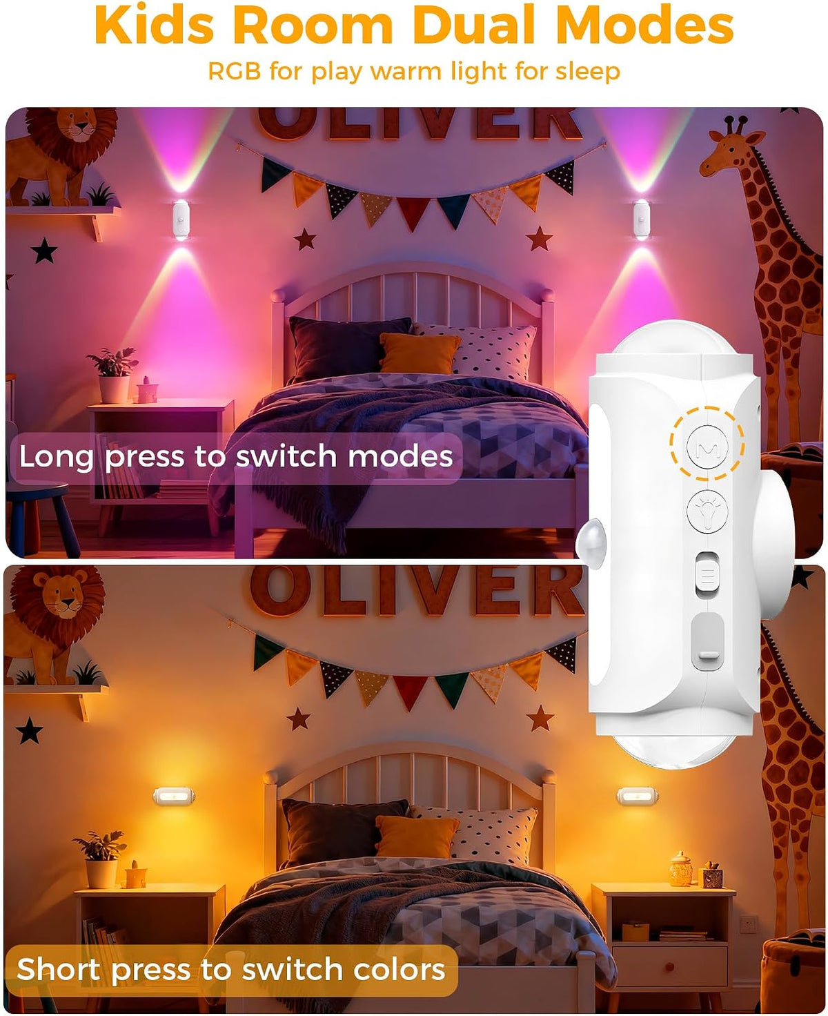 Motion Sensor Wall Light, Rechargeable Peel and Stick on Sconce Set of 2