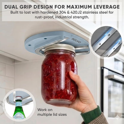 Belvo Under Cabinet Jar Opener for Weak Hands & Seniors – Heavy Duty Lid Opener for Arthritis, Easy Grip Under Counter Jar Opener Tool for Bottles & Lids – White