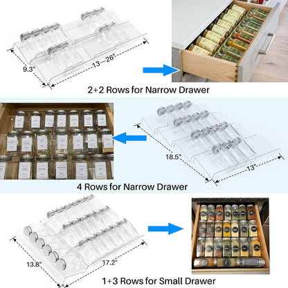 Antimbee Spice Drawer Organizer, 4 Tier- 8 Pack Kitchen Spice Rack Tray for Drawer, Expandable From 13" to 26" Acrylic Seasoning Organizer Rack Holds up 56 Spice Jars (Jars not Include)