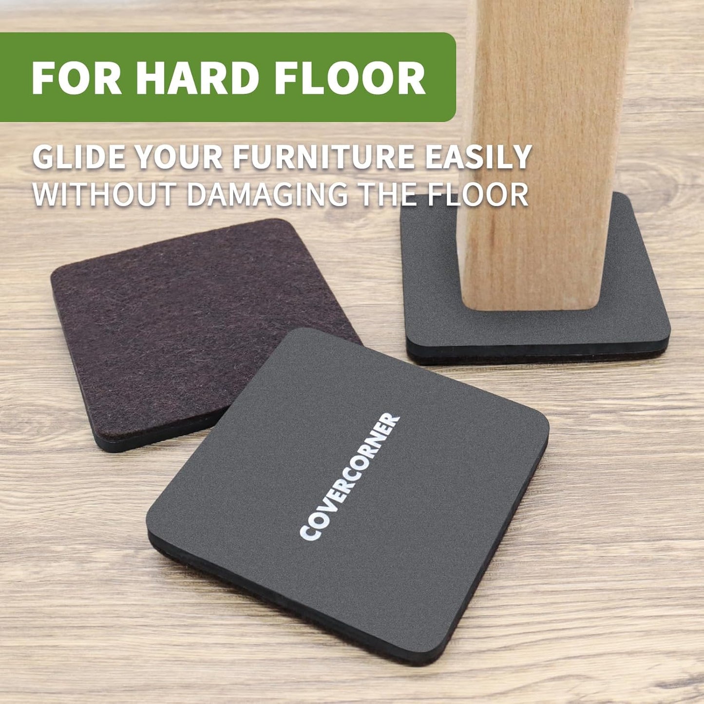 Furniture Sliders for Carpet and Hardwood, 8 PCS 3 1/2", Brown | Furniture Sliders for Hardwood Floors, Sliders for Moving Furniture, Furniture Movers Sliders, Combo Pack, Square