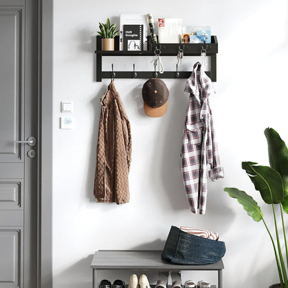 AMBIRD Wall Hooks with Shelf, 26.57 Inch Entryway Wood Coat Hooks for Wall with Shelf, Coat Rack Wall Mount with 5 Dual Hooks 3 Key Hooks Mail Organizer and Key Rack Holder (Brown)