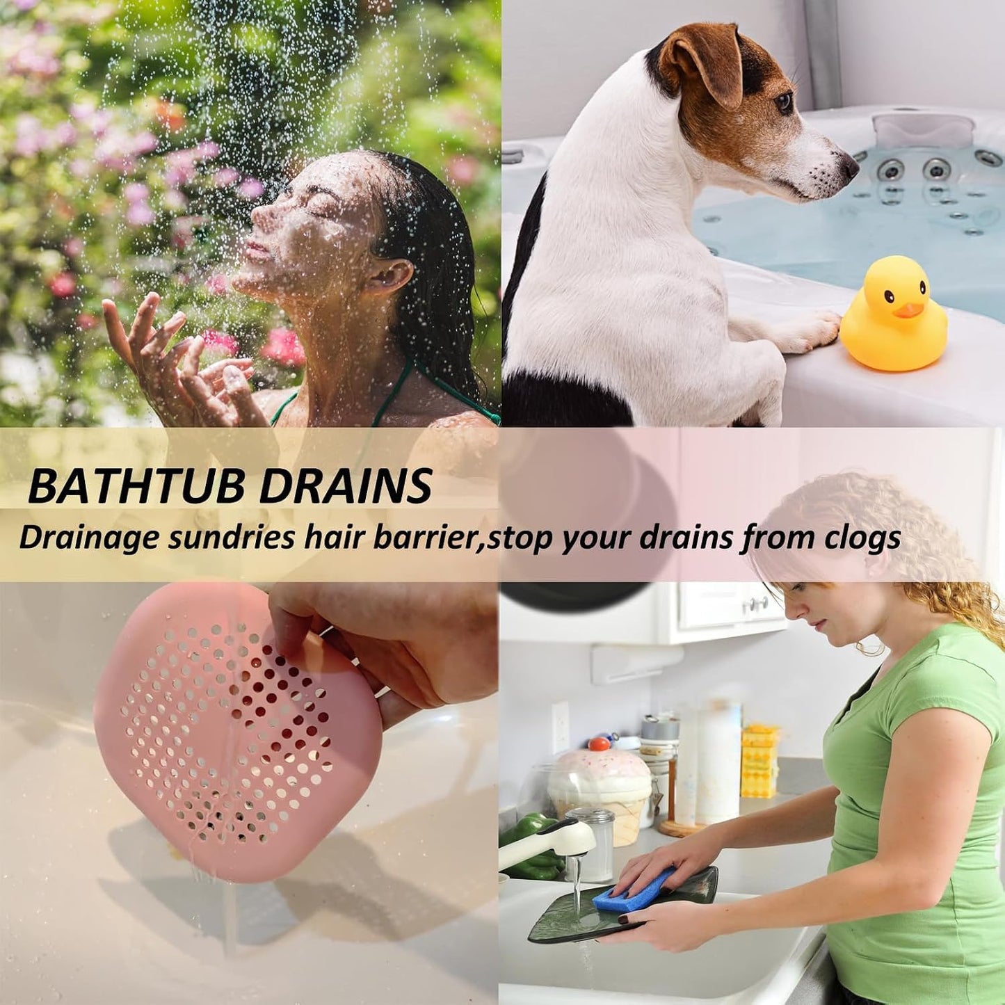 Bovinde Hair Drain Catcher,Square Cover for Shower 2 Pack (Black) | Drainer Cover Silicone Hair Stopper with Suction Cups,Protector Accessories,Easy to Install Suit for Bathroom,Bathtub,Sink