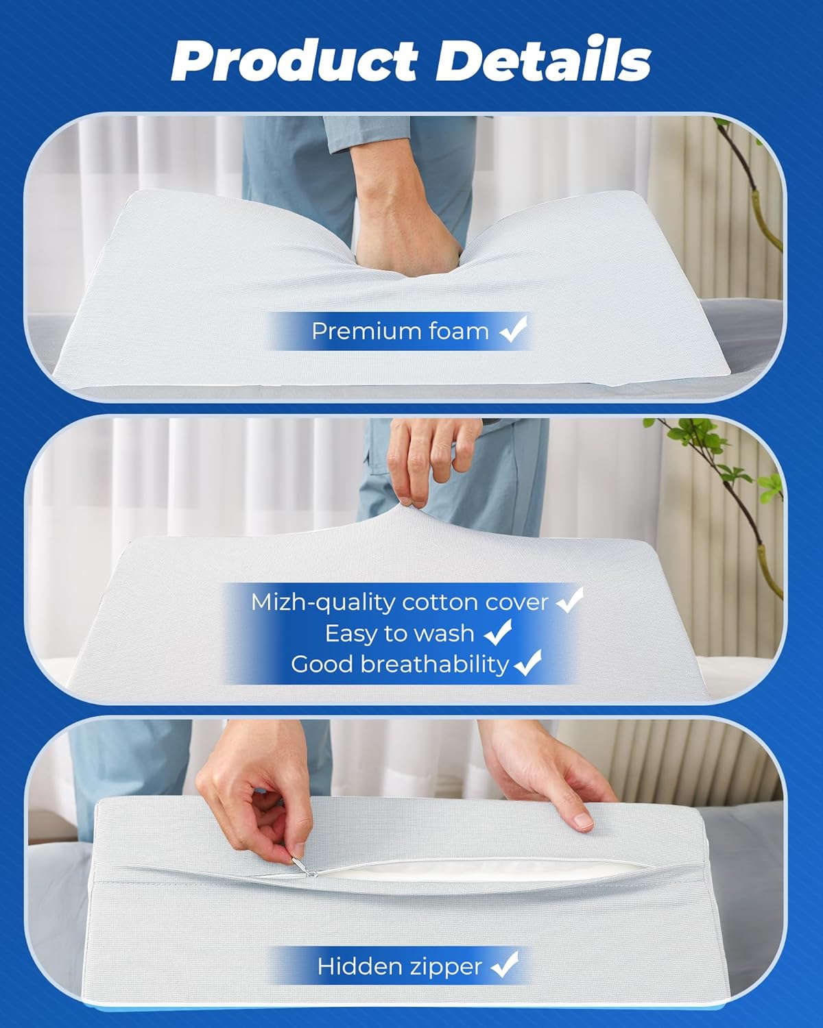 Fanwer Positioning Wedge Pillow for Side Sleeping (3 in 1), 40 Degree Triangle Bed Wedges & Body Positioners for Back Pain, Preventing Bedsores, After Surgery, Knees Elevated, Pregnancy