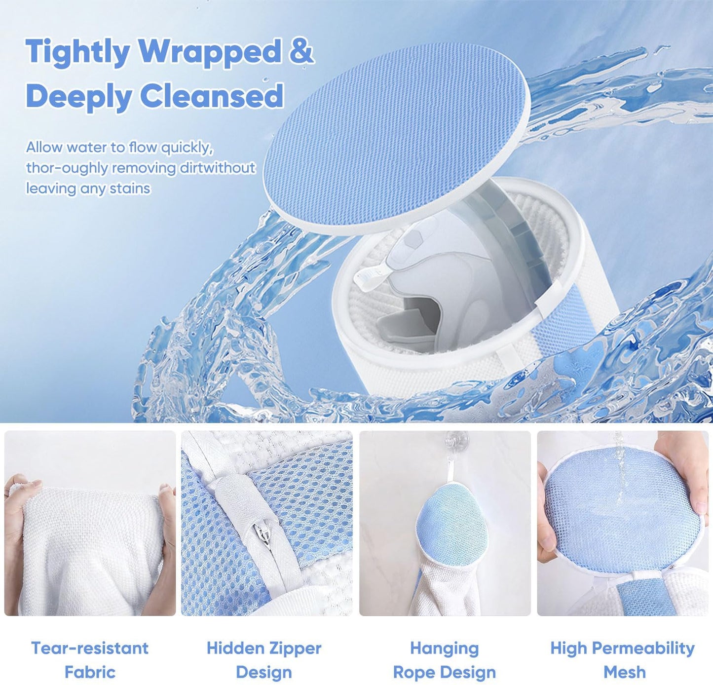 2-Pack Shoe Washing Machine Bags for Sneakers & Delicate Shoes, White | 3X Fade-resistant Fabric and 20,000+ Dense Fibers Lift Dirt, Protect Shoes and Reduce Scrubbing, Washer / Dryer Safe