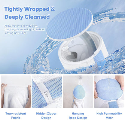 2-Pack Shoe Washing Machine Bags for Sneakers & Delicate Shoes, White | 3X Fade-resistant Fabric and 20,000+ Dense Fibers Lift Dirt, Protect Shoes and Reduce Scrubbing, Washer / Dryer Safe
