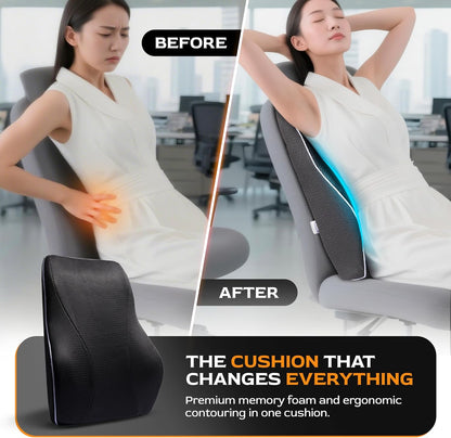 TULARIS Extra Dense Lumbar Pillow with Double Adjustable Straps - Ergonomic Lumbar Support Pillow for Office Chair, Car, Couch Firm Back Support for Lower Back & Spine Pain Relief Memory Foam Cushion