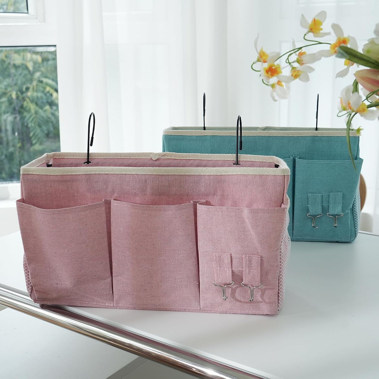 Bedside Caddy/Hanging basket Storage Organizer Bag for Bunk and Hospital Beds,College Dorm Bed，Can be Placed Glasses Books Mobile Phones (Grey 1)