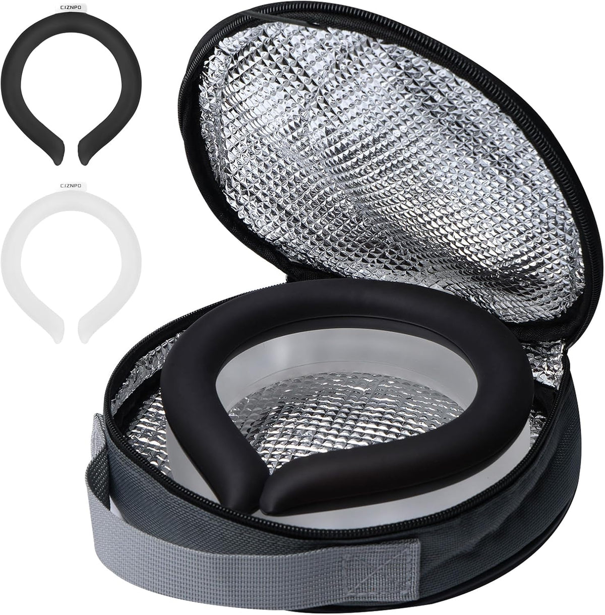 2PCS PCM Neck Cooling Tube with Insulated Bag, Reusable Ice Ring Neck Cooler Wrap, Wearable Neck & Shoulder Cooling Ring for Hot Weather Outdoor Work, TPU Freezable Collar (Blue+Black)