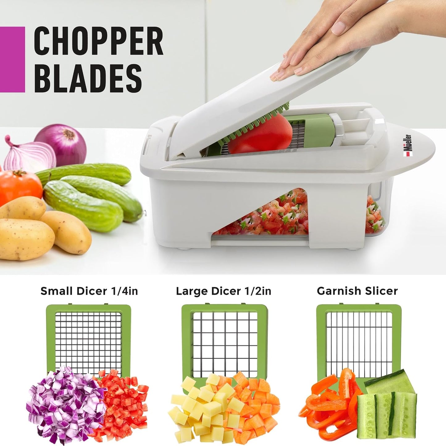 Mueller The Real Original Pro Vegetable Chopper & Mandoline Slicer, 10-in-1 | since 2013, 8 Blade Food Veggie Chopper, Onion Vegetable Cutter with Container, Kitchen Gadgets & Essentials