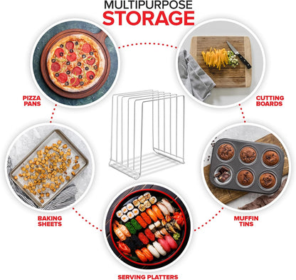 Stock Your Home Black (2 Pack) Extra Tall Steel Baking Pan Organizer Rack for Cabinet Storage or Kitchen Counter, Cookie Baking Sheet Organizer with Dividers, Muffin Tin and Cutting Board Holder