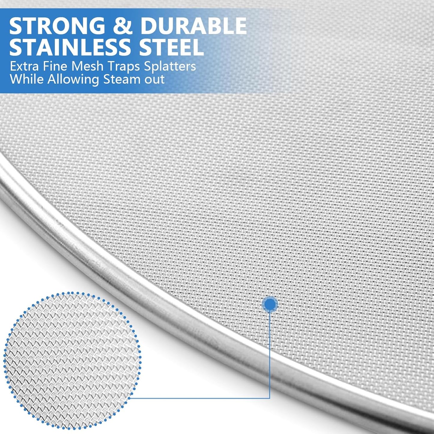 Splatter Screen for Kitchen, Stainless Steel Fine Mesh Splatter Screen for Frying Pan, 10, 11.5, 13 Inch Grease Splatter Guard with Fold Flat Knob
