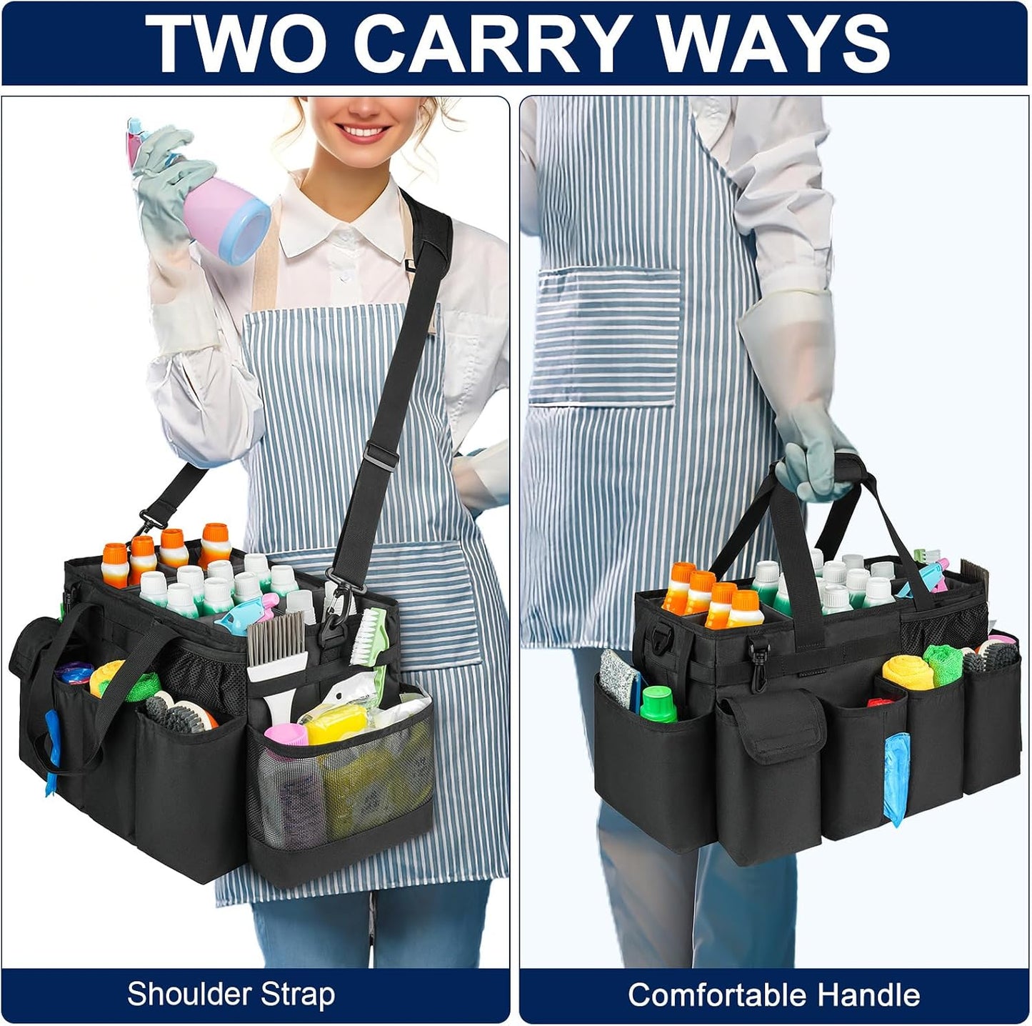 Cleaning Caddy Bag,Large Cleaning Supplies Organizer with Handle for Housekeepers,Purple