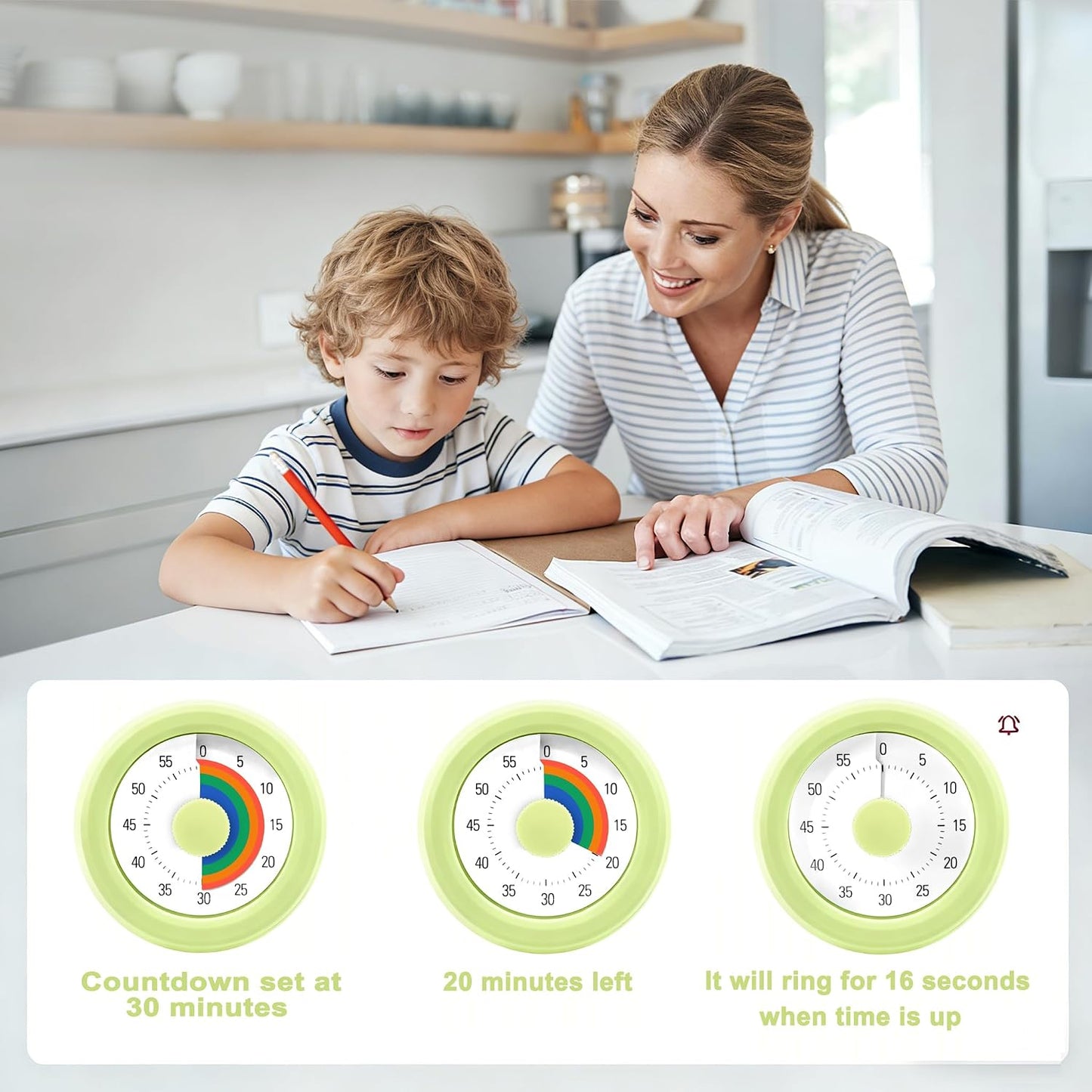 60 Minute Visual Timer with Silent Operation Visual Countdown Timer Rainbow Disk 60 Minute Countdown Timer Task Reminder Home and Kitchen Timer for Kids Desk, Office Meetings (Green)
