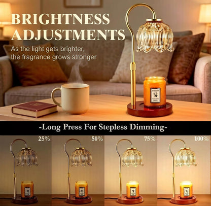 Dreamholder Electric Candle Warmer Lamp with Timer, Dimmable Candle Lamp with Adjustable Height, Wax Melter for Jar Candles Wood Base Floral Home Decor Gifts for Women Mom, Silver Glass