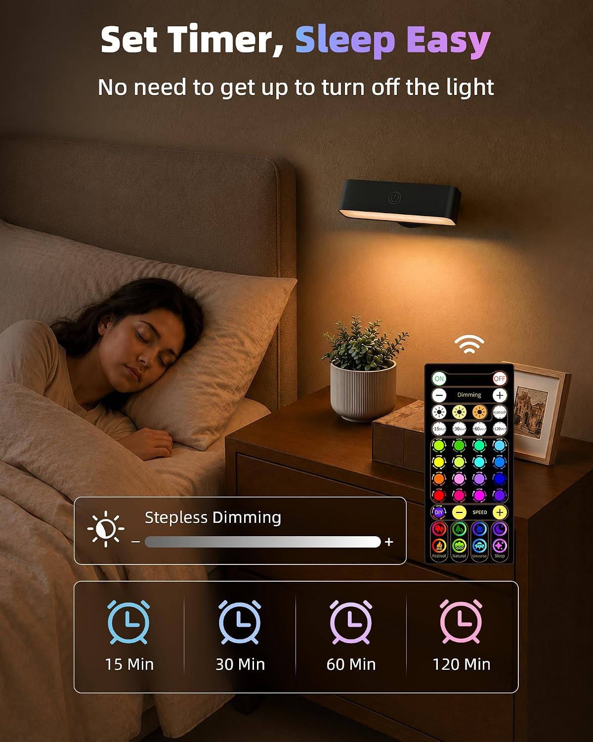 EZVALO Wall Sconces Set of 2, Rechargeable Battery Operated Wall Lights with Remote, RGB Mood Lighting & 3 White Tones, Dimmable Magnetic Wall Lamps for Bedroom, Gaming Room, Living Room Decor