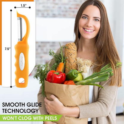Spring Chef Swivel Potato Peeler for Kitchen w/ Soft Grip Handle, Mango | Premium Vegetable Peeler w/ Sharp Stainless Steel Blades, Multifunctional Food Peeler for Apple, Carrot, Cucumber, Fruit