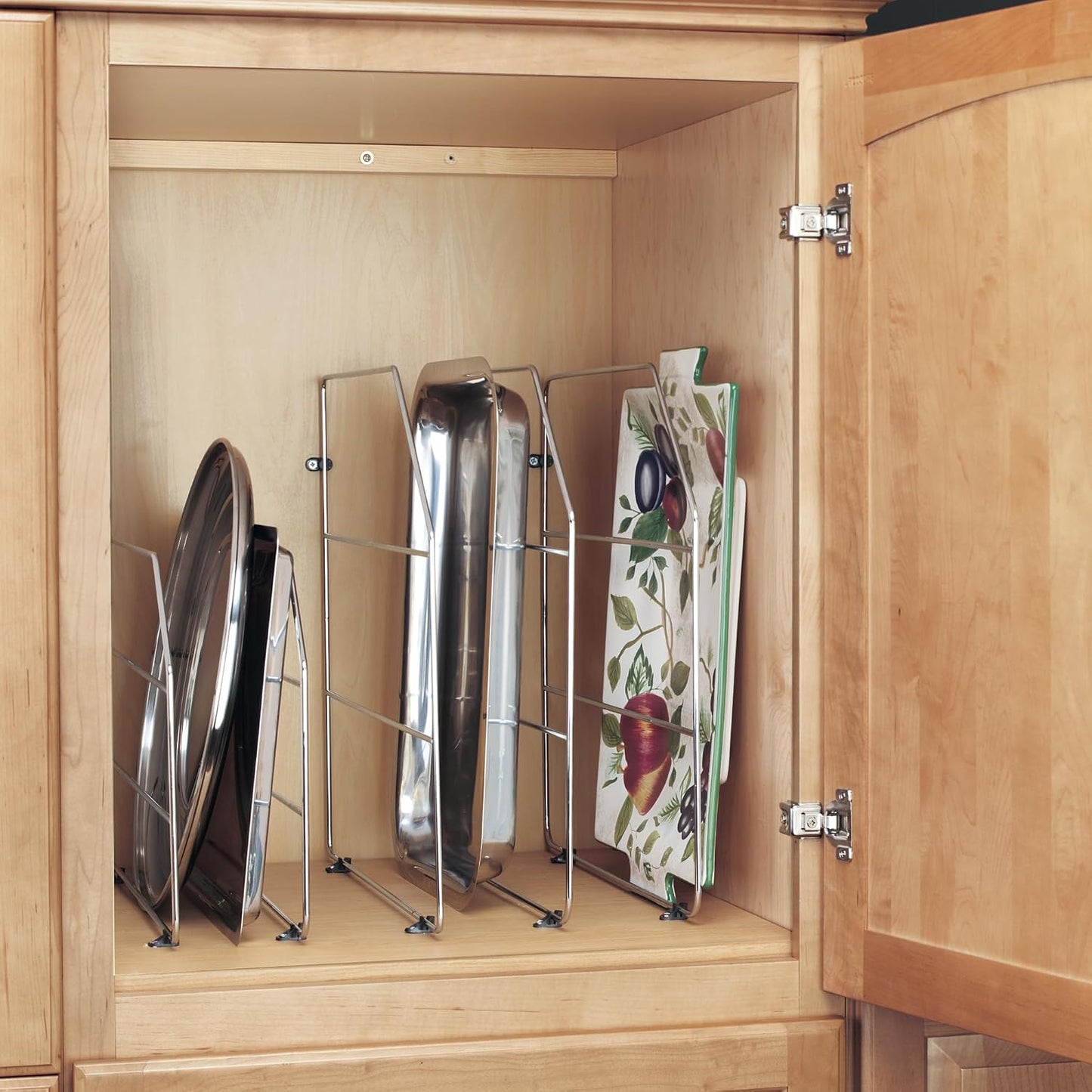 Rev-A-Shelf 12" Bakeware and Tray Divider for Wall/Base Cabinets, Chrome | Baking & Cookie Sheet Organizer, Min Opening Width of 3", 597-12CR-2-1