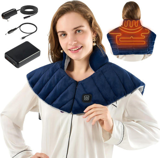 Portable Cordless Heating Pad for Neck, Shoulders & Back - Rechargeable Battery Operated Heating Pad with 3 Heat Settings, Ideal Gift for Mom and Dad, Weighted Neck and Back Warmer (Midnight Blue)