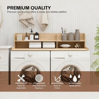 2 Tier Wooden Washer Dryer Topper, Large Laundry Countertop Cover, Walnut | Washer And Dryer Topper Non-Slip Pads,Over Washer And Dryer Shelves For Clothes Folding,Space Saving Laundry Room Organizer