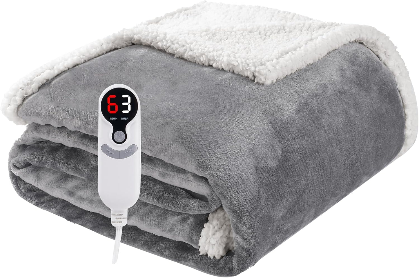 Soypipo Electric Heated Throw Blanket 50"x60", Faux Fur Plush with 4 Heat Settings & 2/4/8/10H Auto Shut-Off, Overheat Protection, Machine Washable, for Office & Chair, Dark Grey