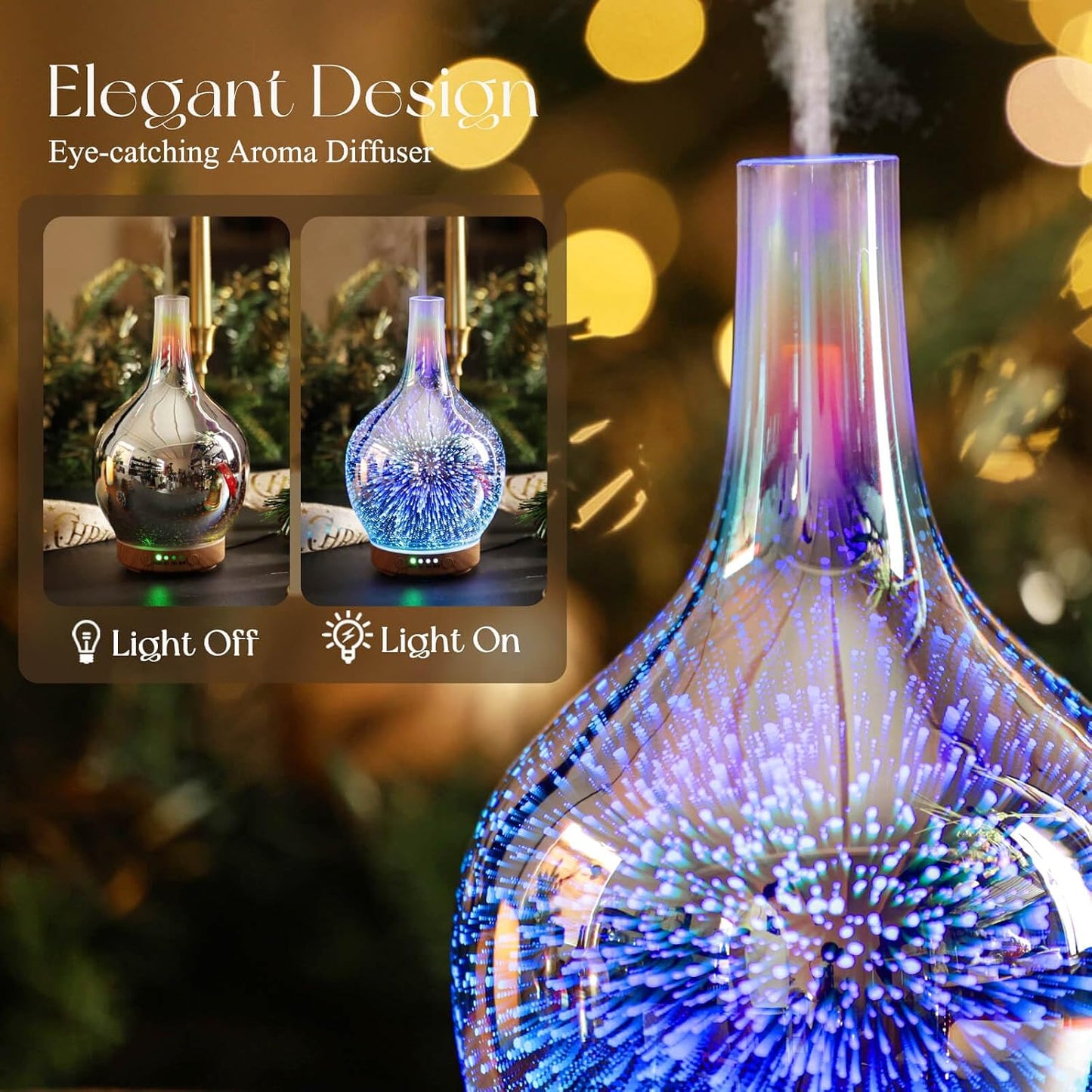 Porseme 150ml Essential Oil Diffuser Glass Color Changing Aroma Air Diffusers Aromatherapy Ultrasonic Cool Mist Humidifier 6 Running Hours Waterless Auto-Off for Sleeping, Yoga, Office, Spa (Ink)
