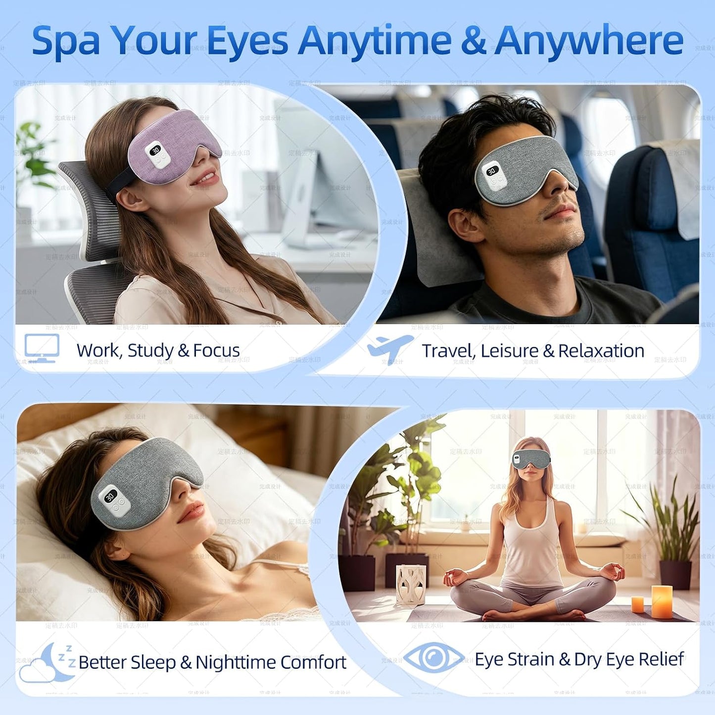 Cordless Heated Eye Mask, 5 Temperature & 5 Timer Settings, Warm Compress Eye Mask for Dry Eyes Eye Strain Headache Relief, Improve Sleep, Heating Eye Mask with Extra Bonus Eye Cover, Dark Gray
