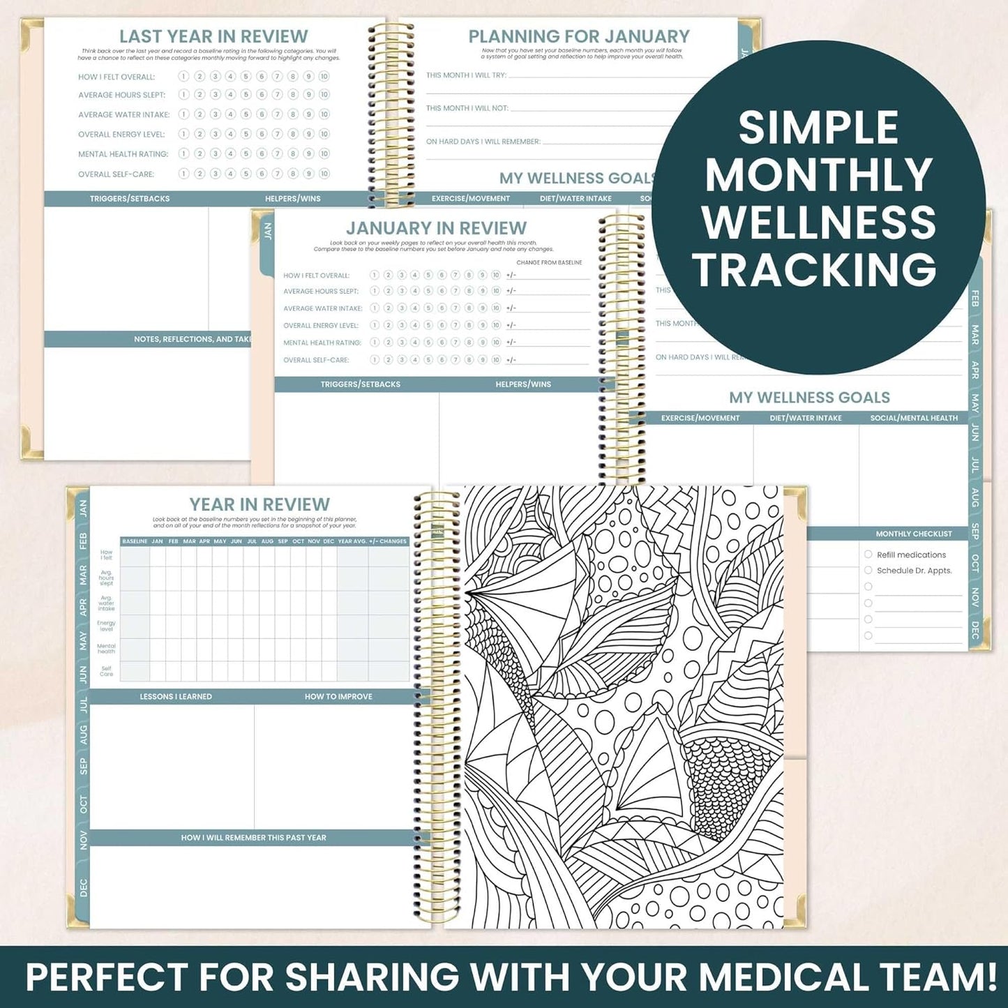 bloom daily planners Undated Chronic Illness Planner & Medical Journal - 12 Month Pain & Symptom Tracker, Mood & Medication Log, Appointment Organizer (7” x 9”) - Chronically Resilient