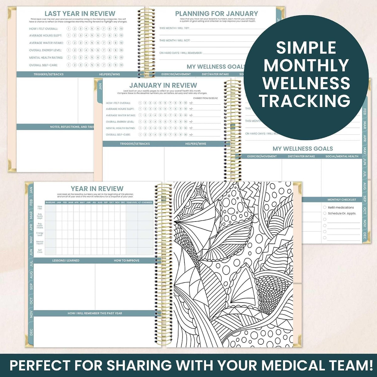 bloom daily planners Undated Chronic Illness Planner & Medical Journal - 12 Month Pain & Symptom Tracker, Mood & Medication Log, Appointment Organizer (7” x 9”) - Chronically Resilient