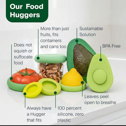 Food Huggers 7pc Gift Set Silicone Food & Avocado Savers Set | Reusable BPA Free Produce Storage | Airtight Seal for Onion, Tomato, Avocado, Lemon, Cans & More | Dishwasher Safe, Sage Green