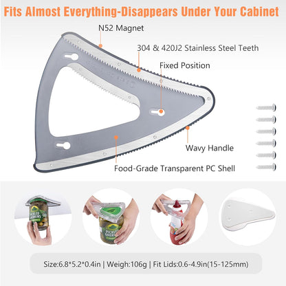 Uinxan Patented 2-in-1 Jar Opener - Magnetic Fridge Storage | Handheld & Cabinet Mount Bracket, Opens All Lids 0.6"-4.9" & Odd Shapes Caps, 304 Stainless Steel (Blue)