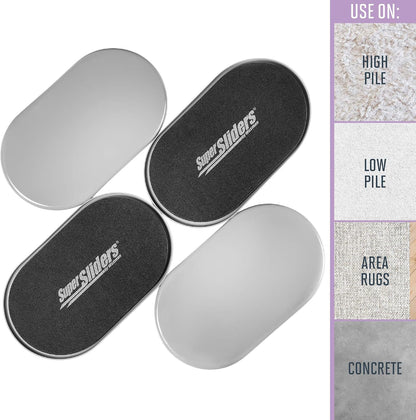 Super Sliders 5-3/4" x 9-1/2" XL Oval Reusable Furniture Sliders for Carpet, Anti-Slip Protective Furniture Moving Pads for Beds, Sofas, Dressers, Set of 4, Brown
