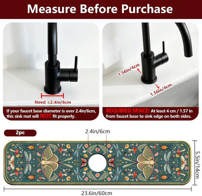 2 Pcs Kitchen Sink Splash Guard Faucet Mat Wood Grain Pattern Faucet Mat for Sinks Natural Wood Color Absorbing Drying Mats for Kitchen Bathroom, 23.6x5.5inch