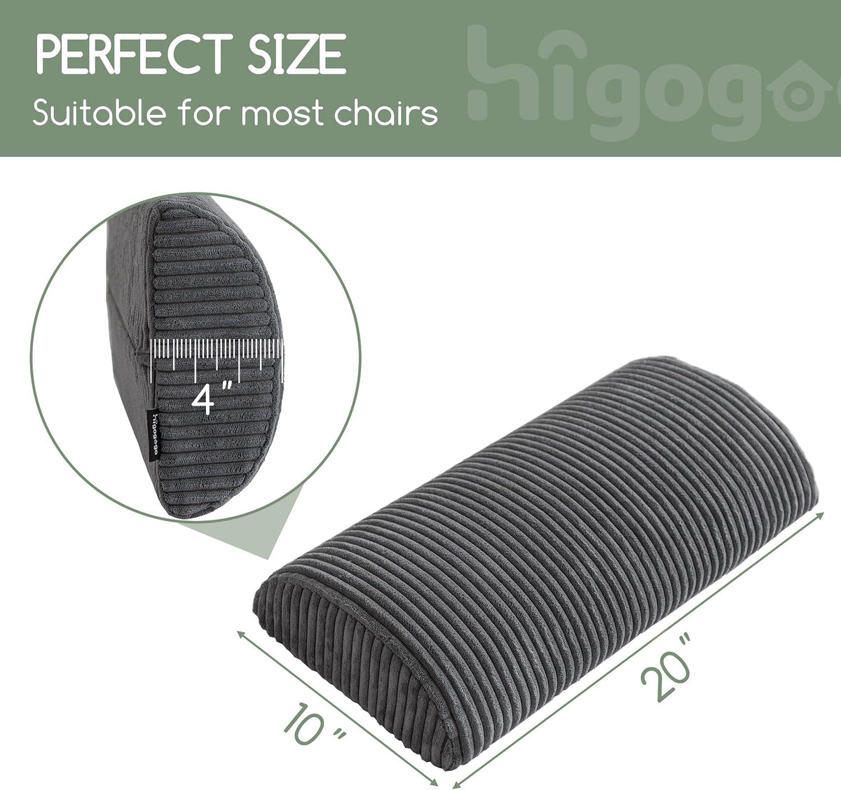 HIGOGOGO Lumbar Support Pillow for Recliner Chair/Accent Chair/Couch, Memory Foam Back Support Cushion for Elderly, Recliner Cushions for Back Rest, Pain Relief, Reading, Washable Cover, Brown