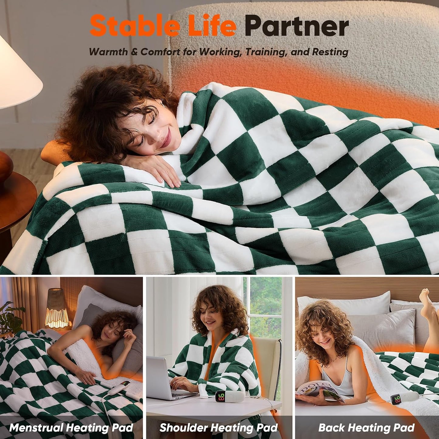 Heated Blanket Electric Throw 50X60 Heating Blanket with 10 Heating Levels 8 Hours Auto Off, Blue Plaid Sherpa Blankets Winter Warmer, Home Decor for Couch Bed Office,Gifts for Mom, Women,Washable
