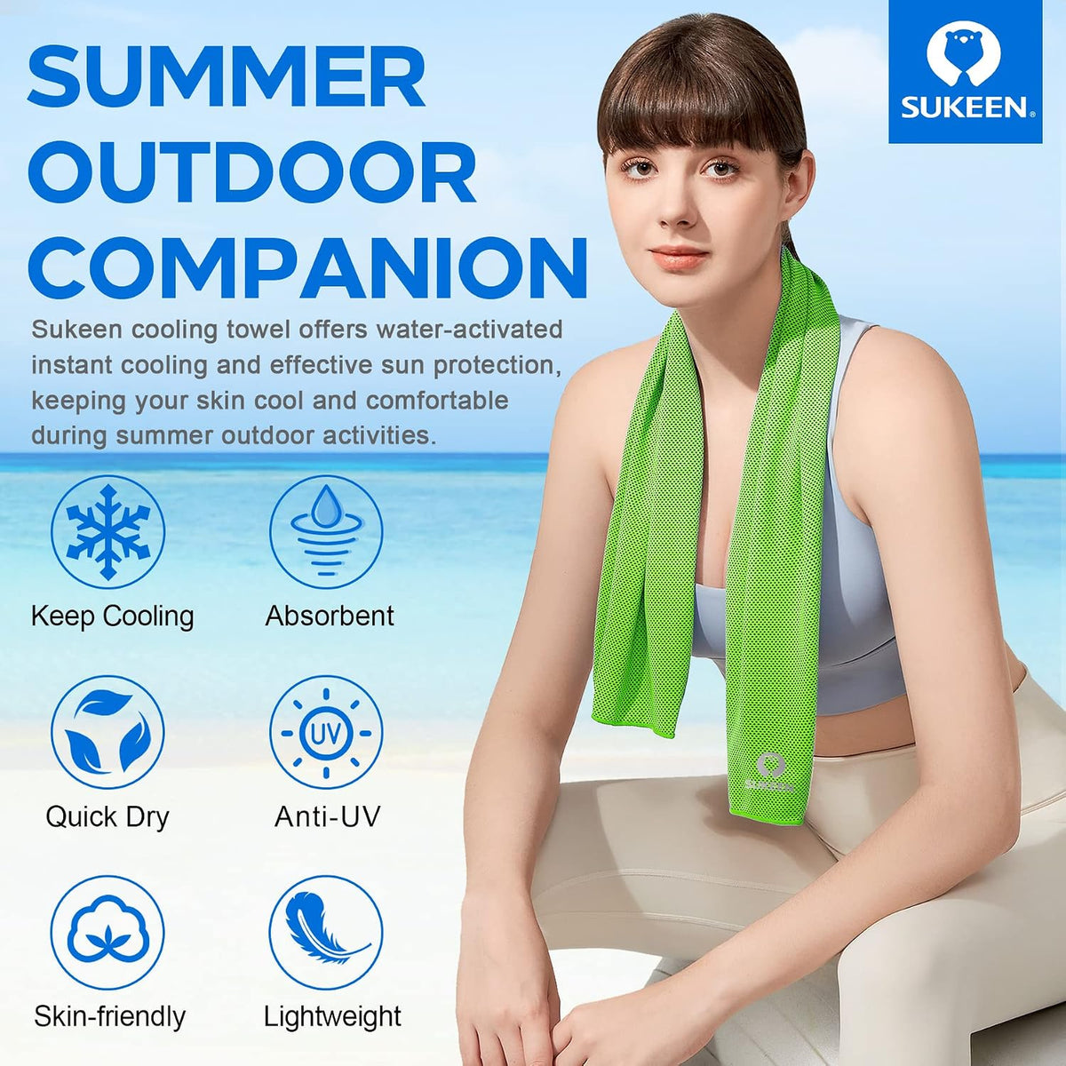 Sukeen 4 Pack Cooling Towels (40"x 12"), Cooling Neck Wraps, Soft Ice Towel