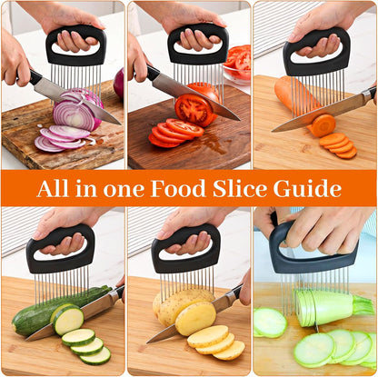 Onion Holder Stainless Steel Onion Slicer | Onion Cutter Vegetable Chopper Tomato Slicer Meat Tenderizer Tool Food Slicing Guide for Potato Avocados Egg Fruit Lemon