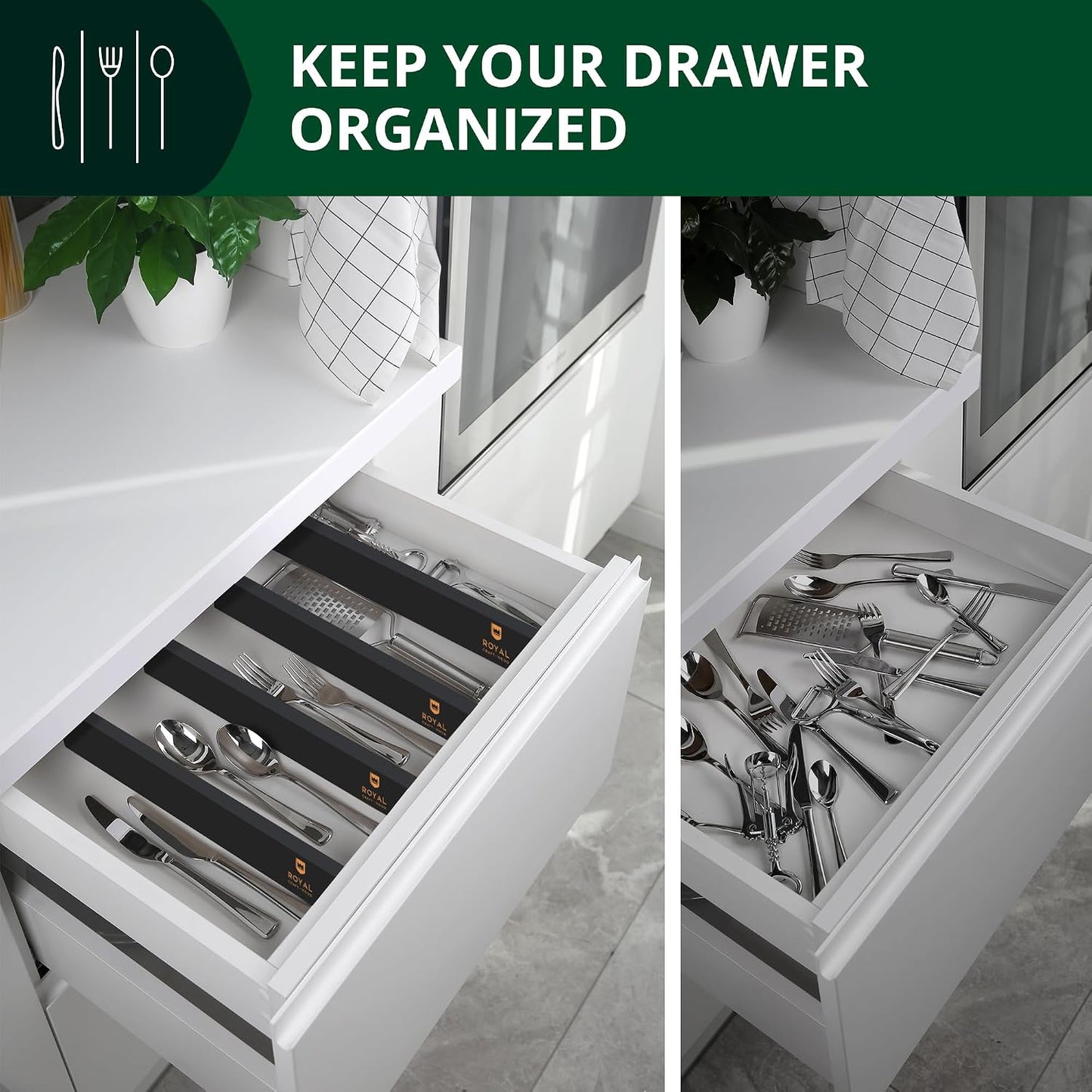 Bamboo Drawer Dividers Organizers, Adjustable Drawer Separator Splitters, 17–22 Inches Expandable Drawer Divider Organizer for Large Utensils, Kitchen, Bedroom, Dresser & Office Drawers 4-Pack