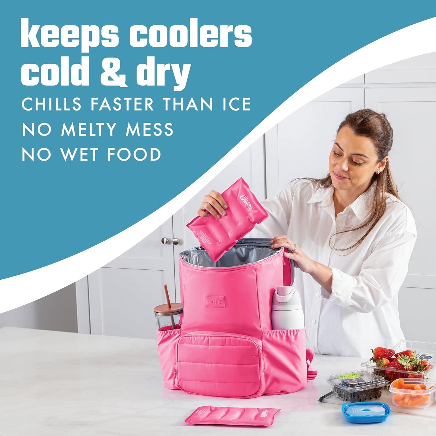 Cool Coolers by Fit & Fresh 2 Pack XL Soft Ice Packs for Cooler, Flexible Stretch Nylon, Lunch Box Ice Packs, Large Reusable Freezer Packs, Cornflower Blue