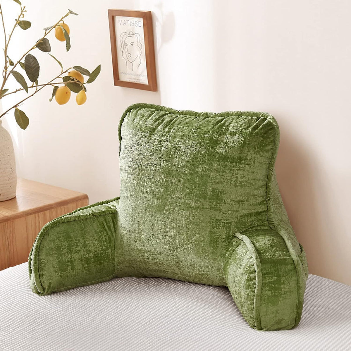 DIY Assembly Art Velvet Backrest Reading Bed Rest Pillow with Arms & Pockets, 18" H for Sitting in Bed Couch Sofa, Back Support Cushion with Removable Cover, 20"x18"x17", Aqua