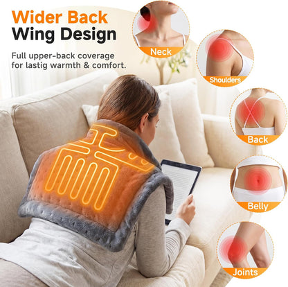 Weighted Heating Pad for Neck and Shoulders Back, Plug-in Heated Shoulder Wrap with 12V 2A Power Cord, No Battery Large Neck Heating Pad, 3 Heat Settings & Auto Shut Off, Ideal Gift for Mom and Dad