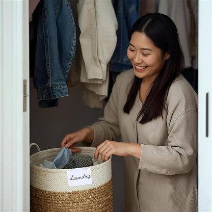 Hygge & Sage: Metal Non-Slip Basket Labels Clip On for Storage Bins, or Wire Racks | Includes 8 Labels, 8 Non-Slip Pads, and 1 Free Marker (Cream)