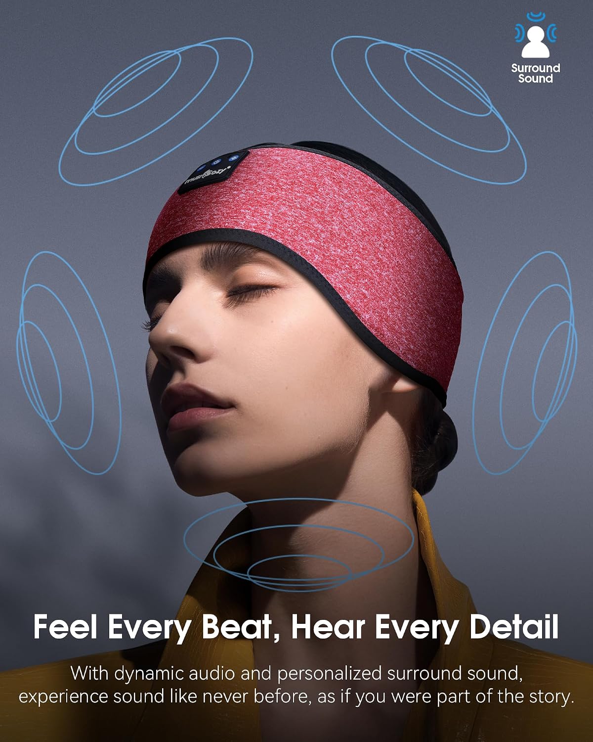 MUSICOZY Sleep Headphones Bluetooth Headband Headphones for Side Sleepers | Sleeping Headbands Wireless Sports Earphones Sweat Resistant Earbuds for Workout Running Cool Gadgets Unique Gifts for Women