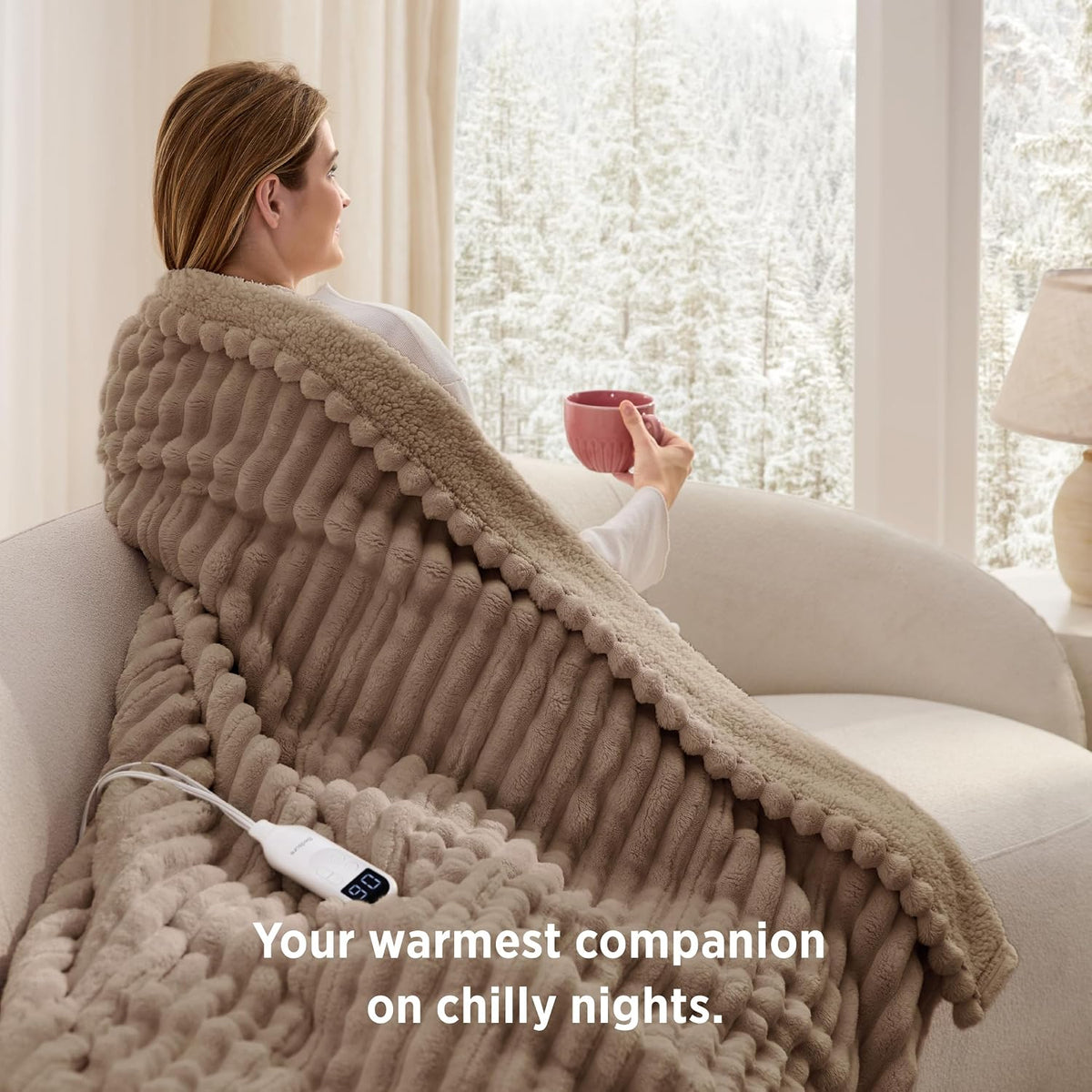 Bedsure Heated Blanket Electric Throw - Thick Striped Fast Heating Electric Blanket with Preheat Function, 6 Heat & 6 Timer (Up to 10H), 8H Auto Off, ETL Certified, Gifts for Women (50"x60", White)