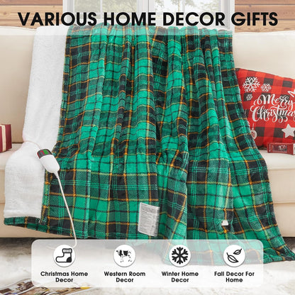 Heated Blanket Electric Throw 50X60 Heating Blanket with 10 Heating Levels 8 Hours Auto Off, Blue Plaid Sherpa Blankets Winter Warmer, Home Decor for Couch Bed Office,Gifts for Mom, Women,Washable
