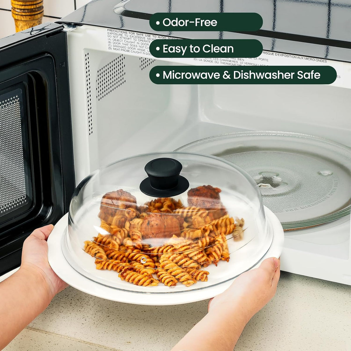 2 in 1, Glass Microwave Splatter Cover for Food & Microwave Place Mat