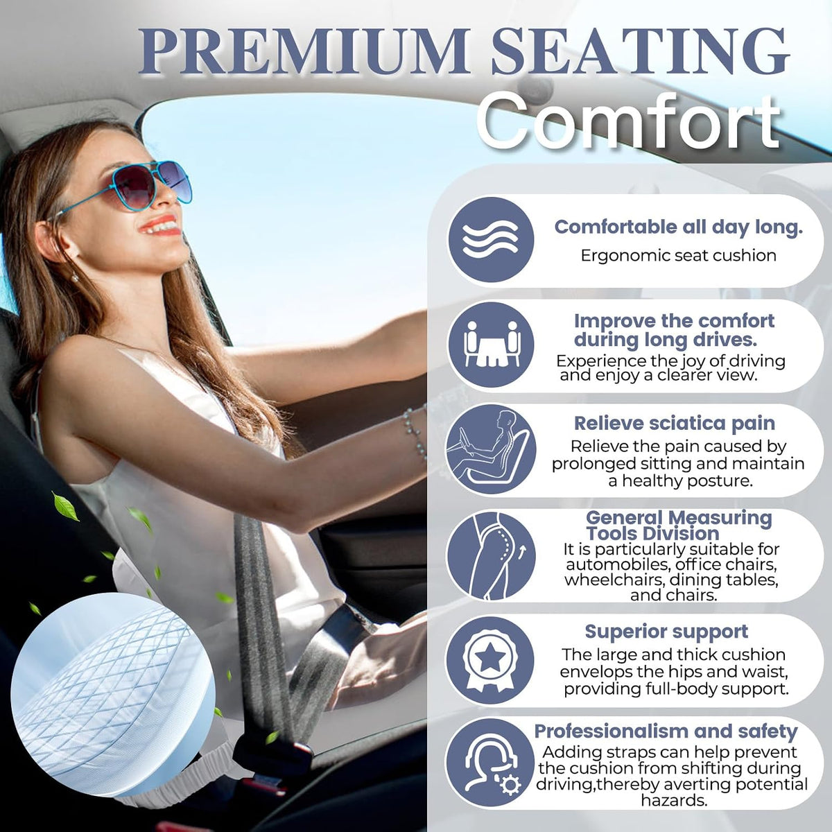Car Seat Cushion with Lumbar Support Pillow, Seat Cushion for Driving