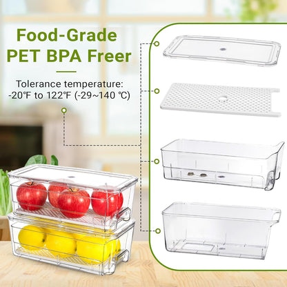 Imncya 4 Pack Fridge Organizer Drawers Bins, Clear Stackable Pull Out Refrigerator Drawer Organizer, Fridge Storage Container with Lids for Fruits, Vegetables, Drinks and Food