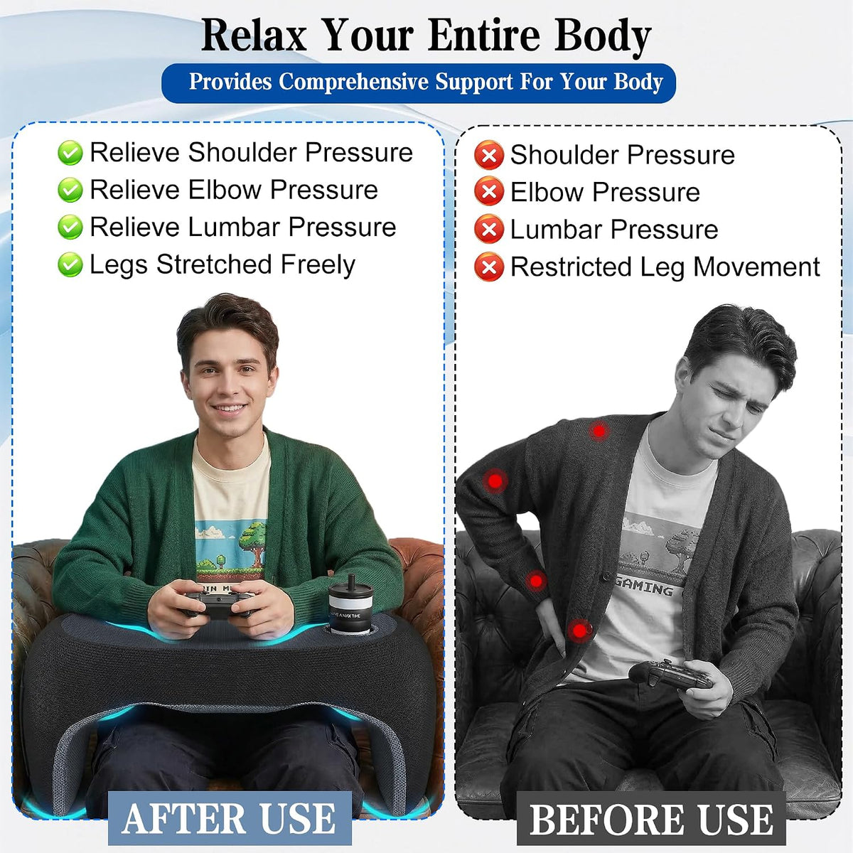 Reading Pillow for Gaming, Ergonomic Memory Foam Lap Desk Pillow
