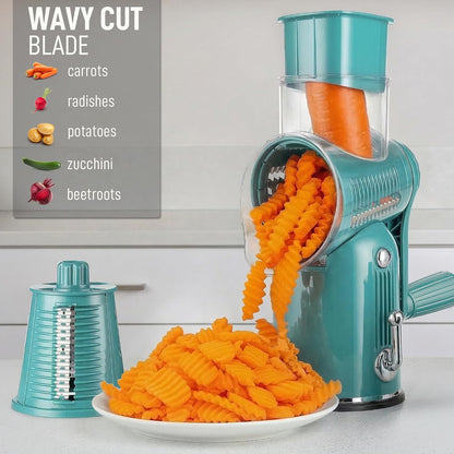 Zulay Kitchen Rotary Cheese Grater 5 Blade Cheese Shredder - Manual Hand Crank Cheese Grater With Reinforced Suction & 5 Interchangeable Drums - Easy to Use, Vegetable Chopper Round Mandoline Slicer - Colors B